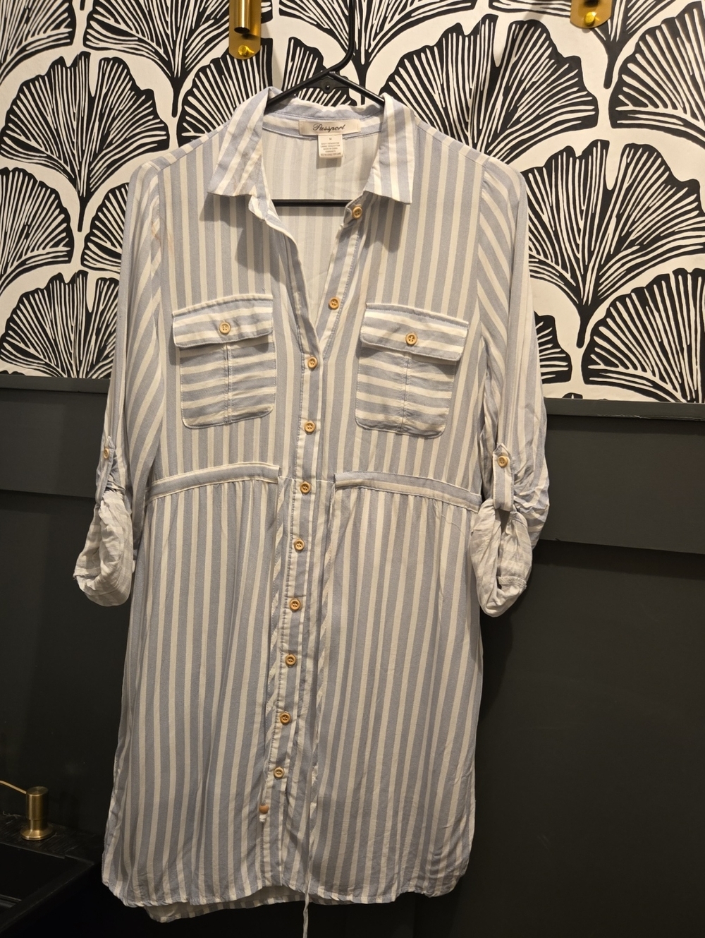 Passport Light Blue & White Striped Long Sleeve Shirt Dress